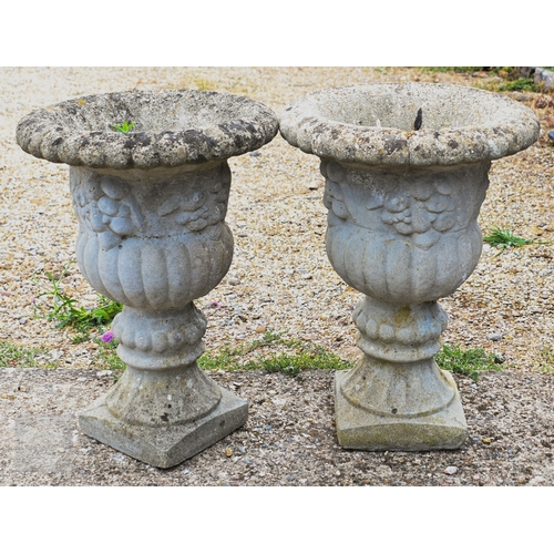5 - A pair of classical garden urn planters, weathered, 48 cm dia. x 67 cm h (2)