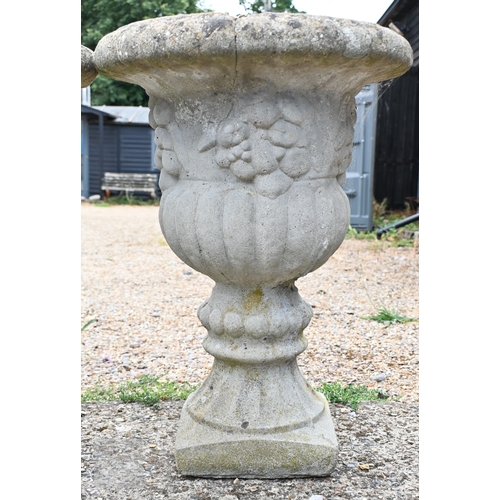 5 - A pair of classical garden urn planters, weathered, 48 cm dia. x 67 cm h (2)