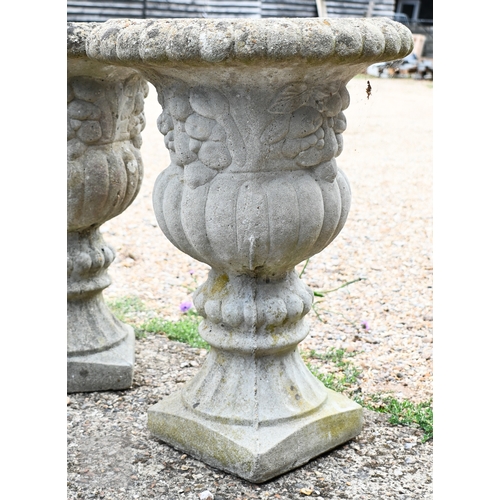 5 - A pair of classical garden urn planters, weathered, 48 cm dia. x 67 cm h (2)