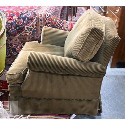 52 - A traditional vintage green Corduroy-covered easy armchair, mid 20th century