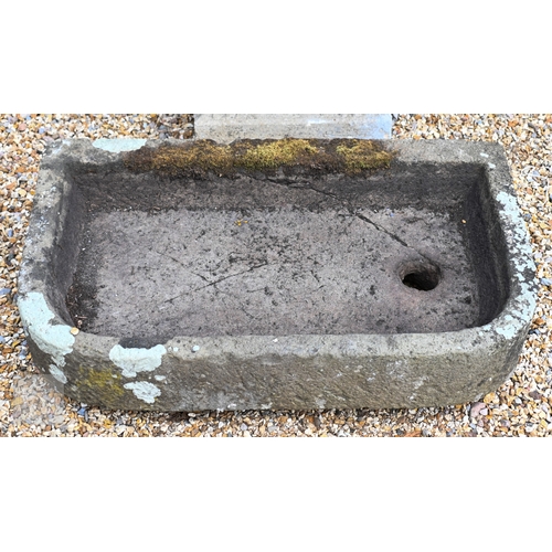 8 - An antique weathered rectangular cut stone sink 81 cm x 51 cm x 20 cm h