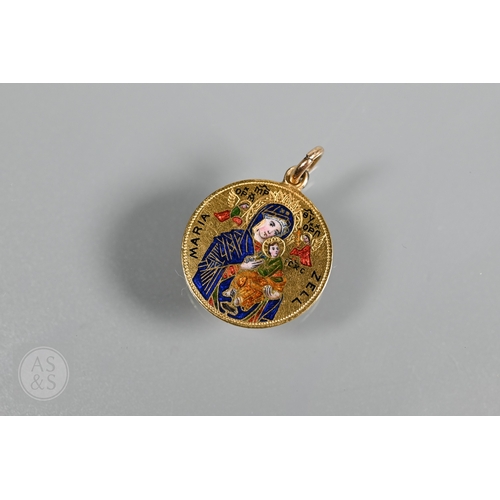 273 - A 9ct yellow gold lady's wristwatch with bracelet strap, a Sekonda watch face, enamelled religious p... 