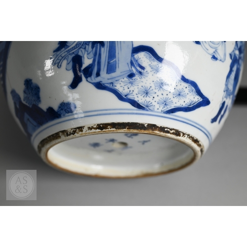 337 - A matched pair of 18th century Chinese blue and white porcelain 'Three Kingdoms' ginger jars, Kangxi... 