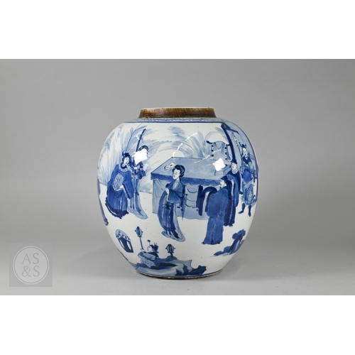337 - A matched pair of 18th century Chinese blue and white porcelain 'Three Kingdoms' ginger jars, Kangxi... 