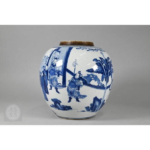 337 - A matched pair of 18th century Chinese blue and white porcelain 'Three Kingdoms' ginger jars, Kangxi... 