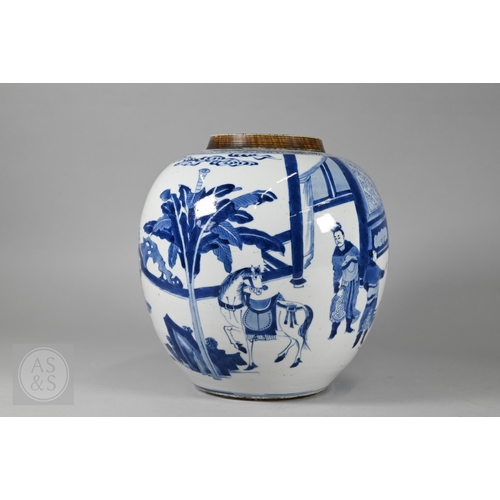 337 - A matched pair of 18th century Chinese blue and white porcelain 'Three Kingdoms' ginger jars, Kangxi... 