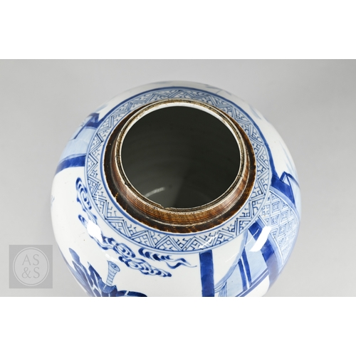 337 - A matched pair of 18th century Chinese blue and white porcelain 'Three Kingdoms' ginger jars, Kangxi... 