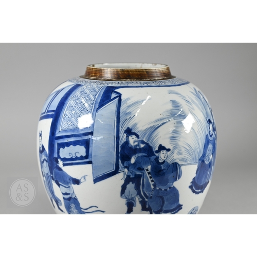337 - A matched pair of 18th century Chinese blue and white porcelain 'Three Kingdoms' ginger jars, Kangxi... 