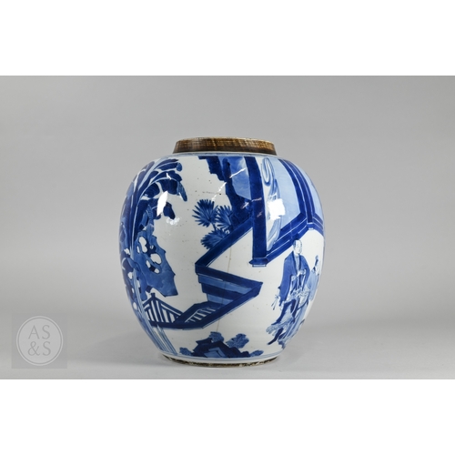 337 - A matched pair of 18th century Chinese blue and white porcelain 'Three Kingdoms' ginger jars, Kangxi... 