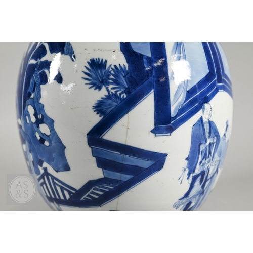 337 - A matched pair of 18th century Chinese blue and white porcelain 'Three Kingdoms' ginger jars, Kangxi... 