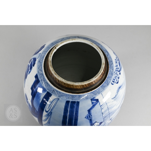 337 - A matched pair of 18th century Chinese blue and white porcelain 'Three Kingdoms' ginger jars, Kangxi... 