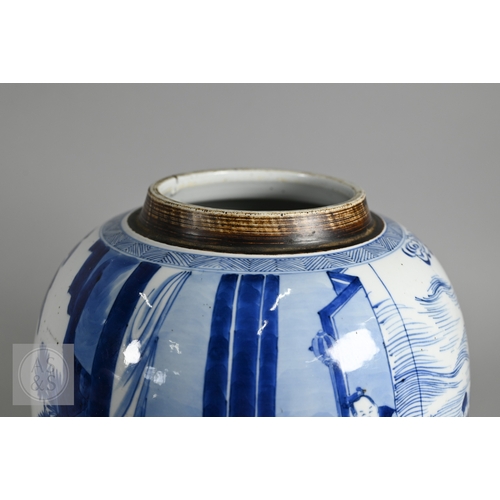 337 - A matched pair of 18th century Chinese blue and white porcelain 'Three Kingdoms' ginger jars, Kangxi... 