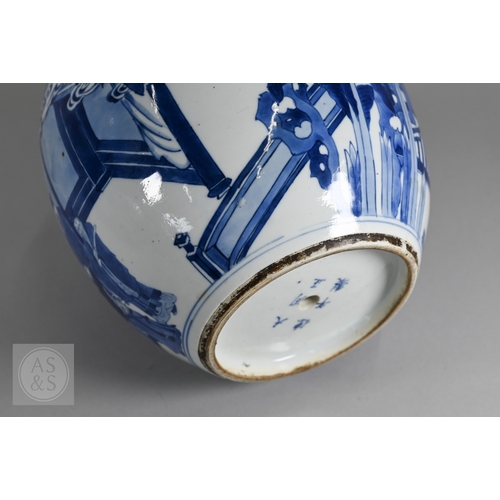 337 - A matched pair of 18th century Chinese blue and white porcelain 'Three Kingdoms' ginger jars, Kangxi... 