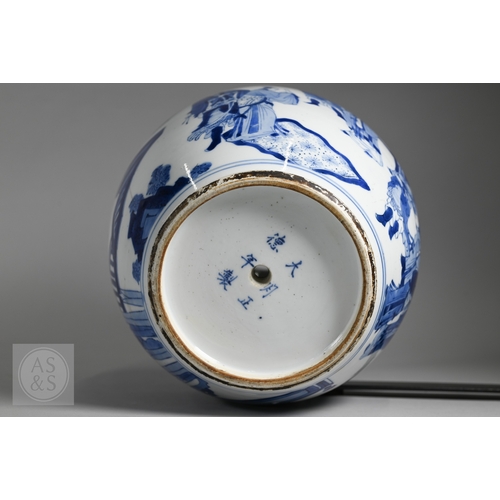 337 - A matched pair of 18th century Chinese blue and white porcelain 'Three Kingdoms' ginger jars, Kangxi... 