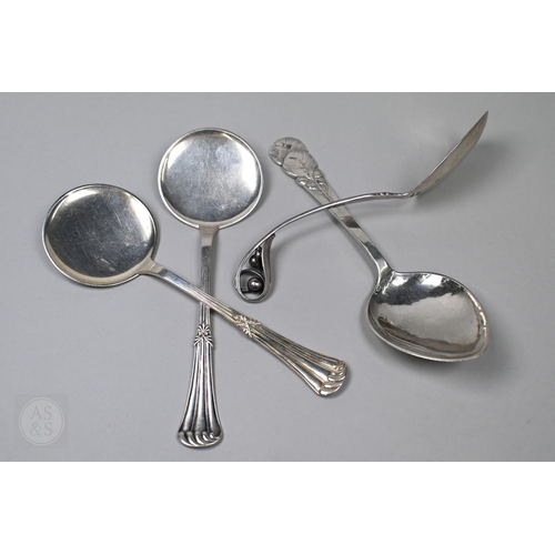 69 - A Danish Sterling serving spoon with stylised leaf and berry finial, stamped W&S Sorensen, to/w ... 