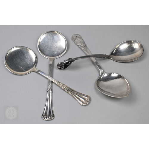 69 - A Danish Sterling serving spoon with stylised leaf and berry finial, stamped W&S Sorensen, to/w ... 