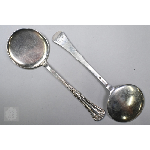 69 - A Danish Sterling serving spoon with stylised leaf and berry finial, stamped W&S Sorensen, to/w ... 