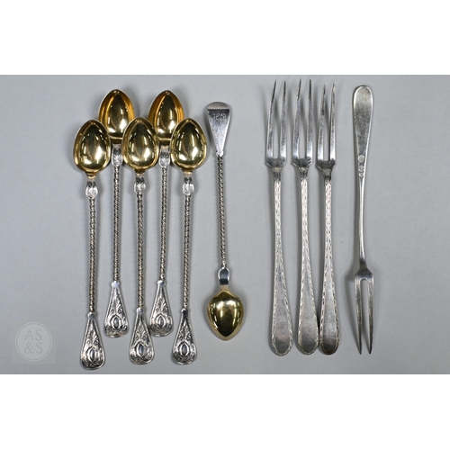 71 - A selection of Danish .826/.80 pickle forks and teaspoons, etc., 7oz (220g), to/w a German .800 grad... 