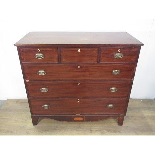 111 - A 19th Century mahogany Chest of three short and three long drawers 4ft 1in W x 3ft 8in H