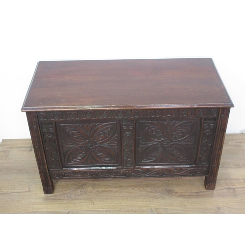 182 - A small made up carved oak two panel Coffer using 17th Century and later timber 3ft W x 1ft 10in H