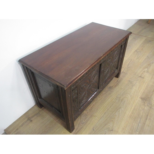 182 - A small made up carved oak two panel Coffer using 17th Century and later timber 3ft W x 1ft 10in H