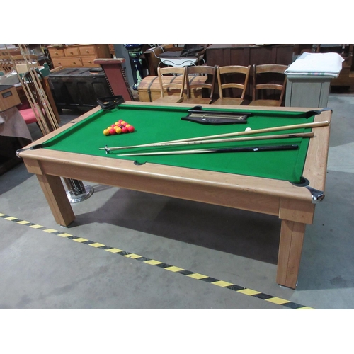 184 - A 'Signature' oak Pool/Dining Table 7ft W x 2ft 6in H and accessories.