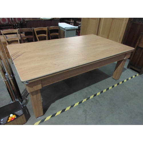 184 - A 'Signature' oak Pool/Dining Table 7ft W x 2ft 6in H and accessories.