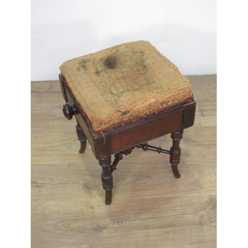 249 - A 19th Century mahogany rise and fall Piano Stool with cushioned seat in need of reupholstery, mount... 