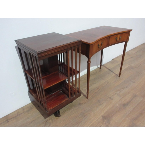 258 - An Edwardian mahogany Revolving Bookcase and a reproduction yew wood veneered Side Table.