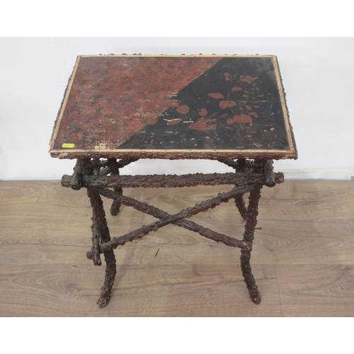 261 - A reproduction mahogany Wine Table and a briar Occasional Table with lacquered top A/F.