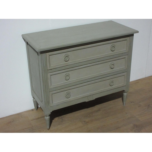 268 - A French green painted Chest of three drawers mounted upon tapering supports.