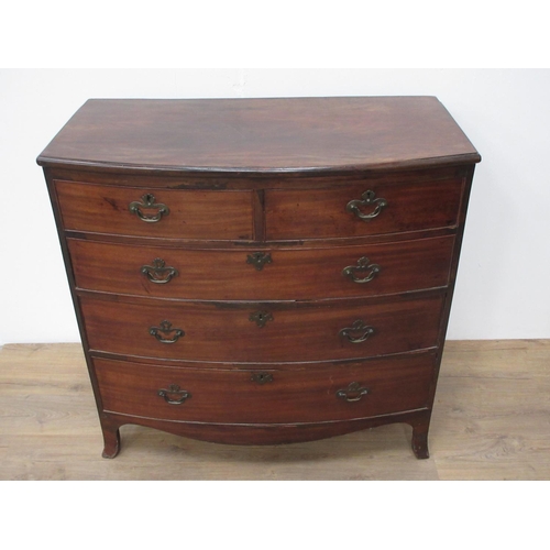 272 - A 19th Century mahogany bow fronted Chest of two short and three long graduated drawers mounted upon... 