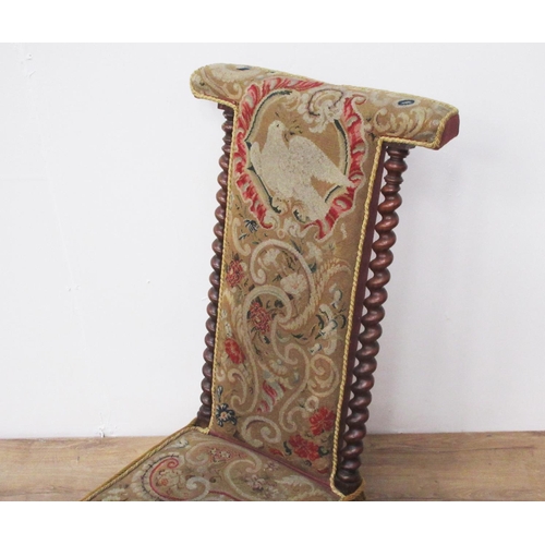 276 - A Victorian walnut framed Prayer Chair with barleytwist uprights and floral gold needlework tapestry... 