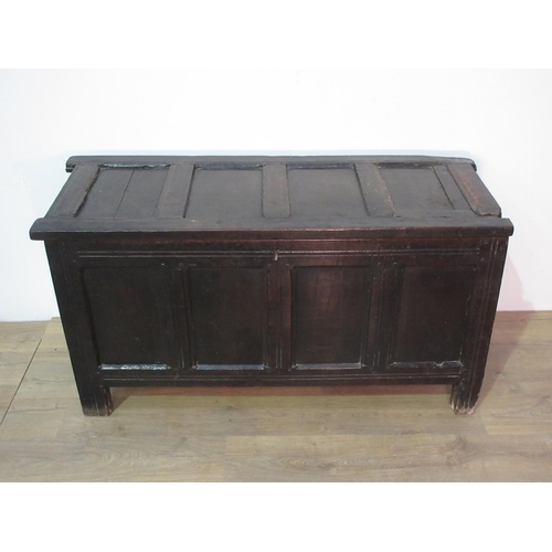 278 - A 17th Century oak Joined Coffer with sunken four panel lid and front mounted on grooved stile suppo... 