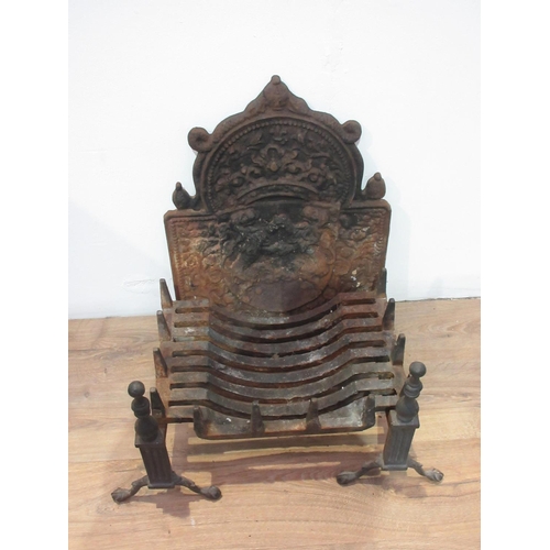 332 - A 19th Century cast iron Fire Back with embossed heraldic design of rearing lions 1ft 11 1/2in H x 1... 