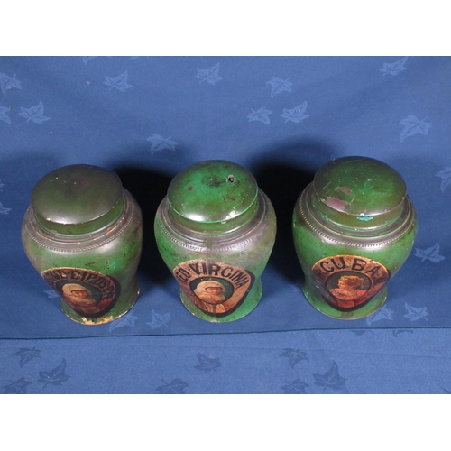 390 - A Set of three Victorian pottery Tobacco Jars with metal lids.