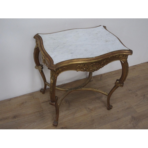 393 - A gilded, shaped rectangular, marble topped Occasional Table, 2ft 2in x 1ft 7in approx.