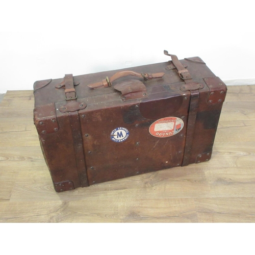 402 - An antique leather Travel Trunk 2ft 7in W x 1ft 7in H