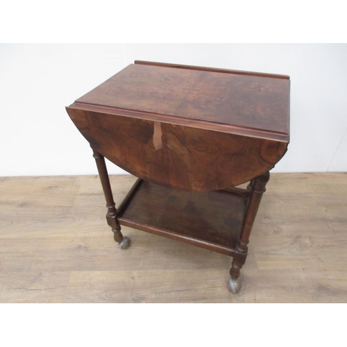 416 - A Victorian walnut brass mounted Coal Scuttle and a walnut dropleaf Tea Trolley.