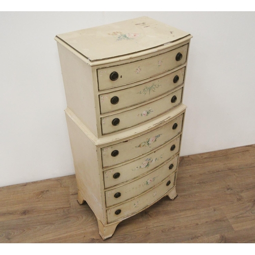 422 - A cream and floral painted Tallboy Chest of seven drawers.