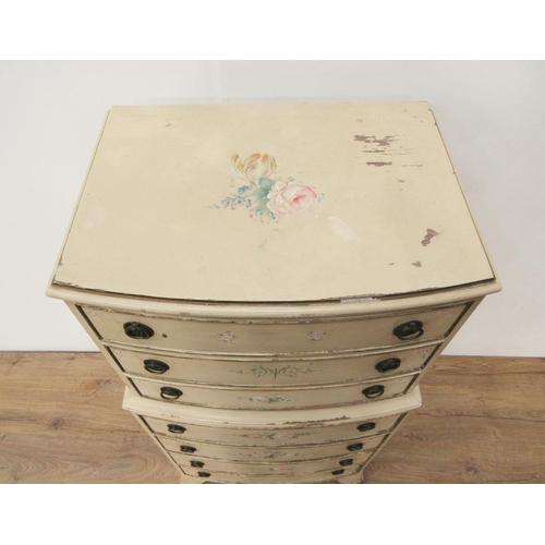 422 - A cream and floral painted Tallboy Chest of seven drawers.