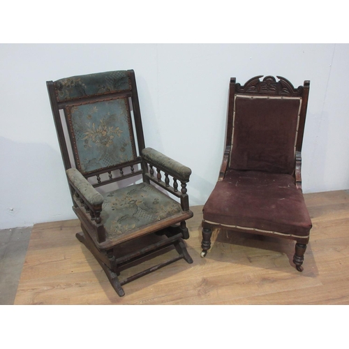 518 - A 19th Century mahogany framed American Rocking Chair in need of reupholstery 3ft 4in H and a Victor... 