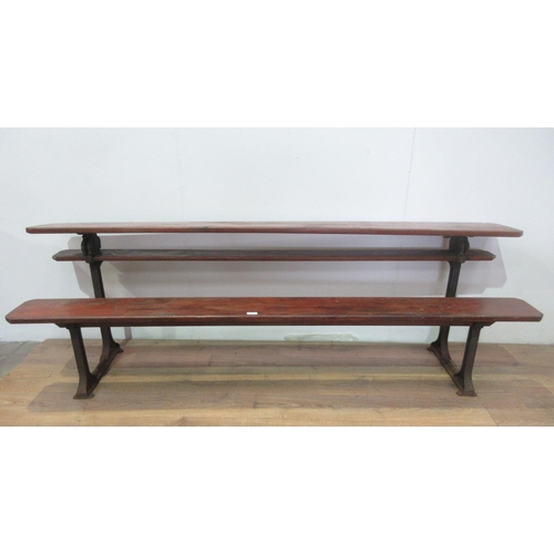 517 - A Victorian cast iron and pitch pine Rectory Bench/Table with adjustable top 7ft 10in L x 2ft 6in H