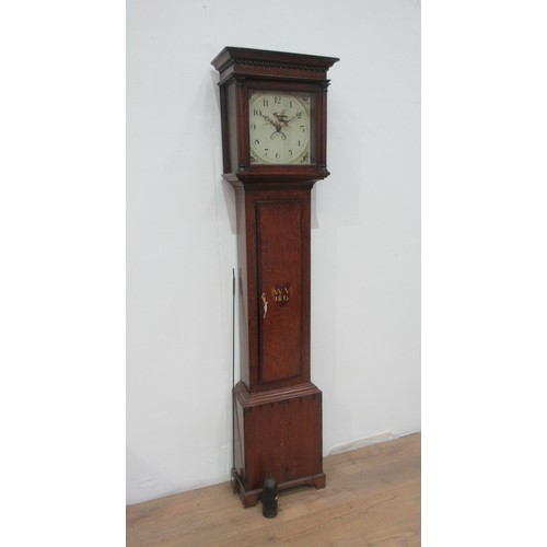 212A - A late Georgian oak 30 hour Longcase Clock with painted dial and central heartshaped panel with inla... 