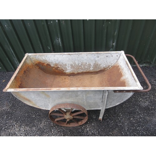 2 - A galvanised metal Barrow with cast iron spoked wheels 5ft 5in L x 2ft 5in H