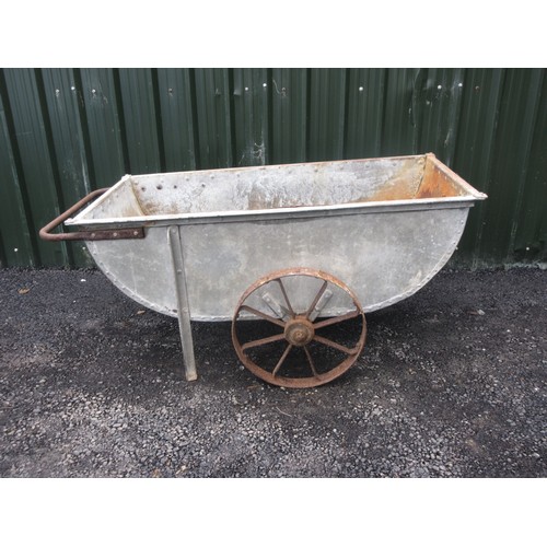 2 - A galvanised metal Barrow with cast iron spoked wheels 5ft 5in L x 2ft 5in H