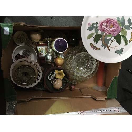 26 - Six boxes of china, stoneware and glass including Royal Worcester Evesham items and assorted Teaware