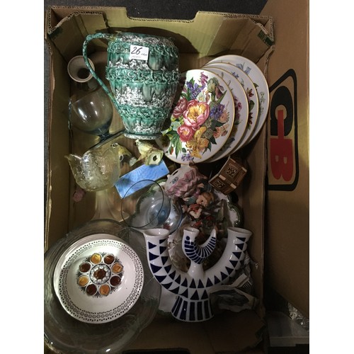 26 - Six boxes of china, stoneware and glass including Royal Worcester Evesham items and assorted Teaware