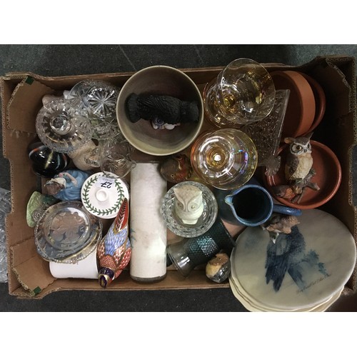 27 - Eight boxes of china and glass including a Royal Crown Derby Pheasant and a quantity of drinking gla... 