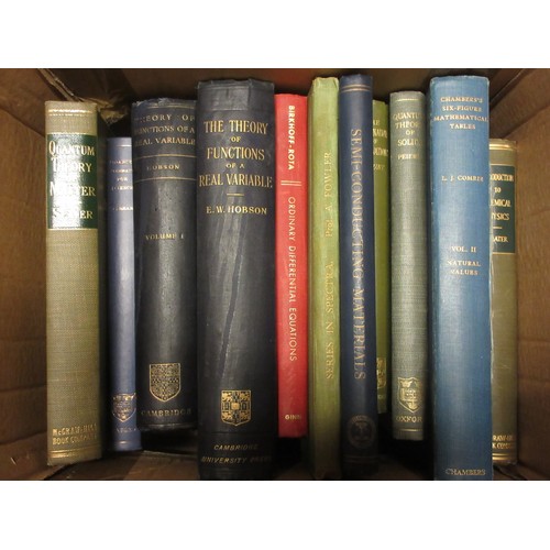 387 - Three boxes of Books on physics, theories and functions including 'Quantum Theory of Matter', 'Intro... 